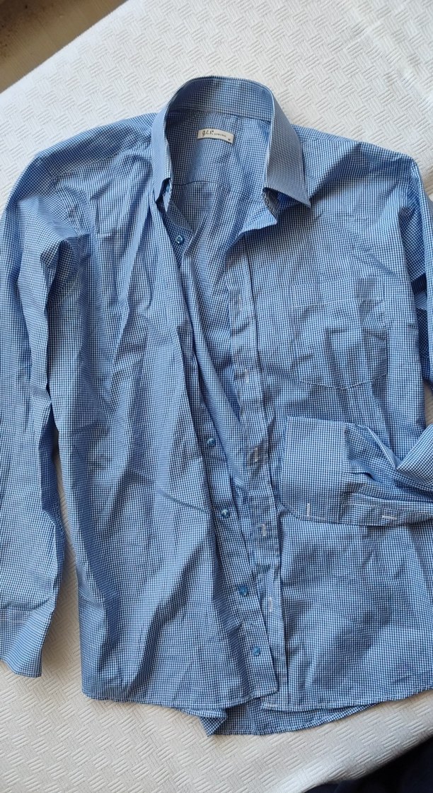 Düğmeli Erkek Mavi Keten Gömlek - Görsel 2