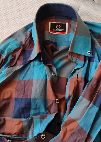 mavi kahverengi tonlarda kareli Uzun Kollu Erkek Gömlek - Görsel 4