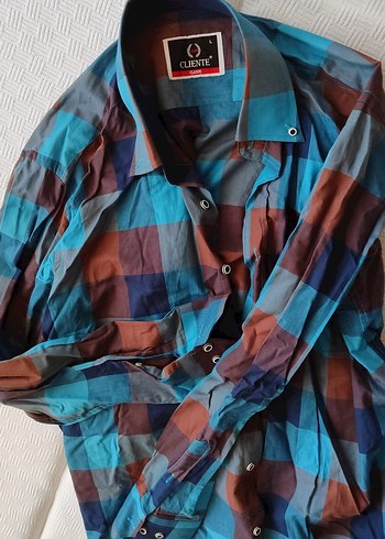 mavi kahverengi tonlarda kareli Uzun Kollu Erkek Gömlek - Görsel 5
