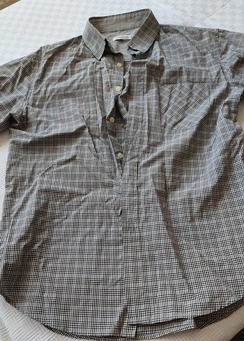 Erkek Gri Kısa Kollu Keten Gömlek - Görsel 6