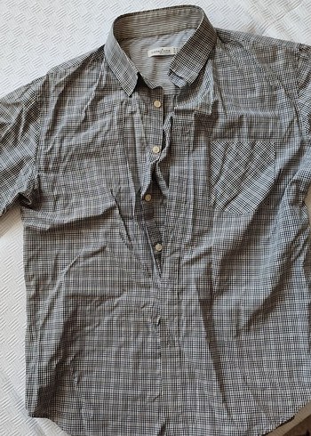 Erkek Gri Kısa Kollu Keten Gömlek - Görsel 2