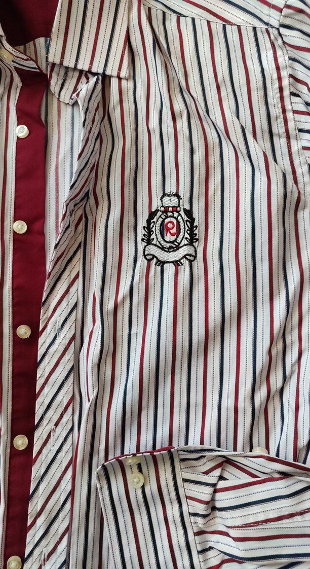 Beyaz - Bordo lacivert Çizgili Erkek Uzun Kollu Gömlek - Görsel 4