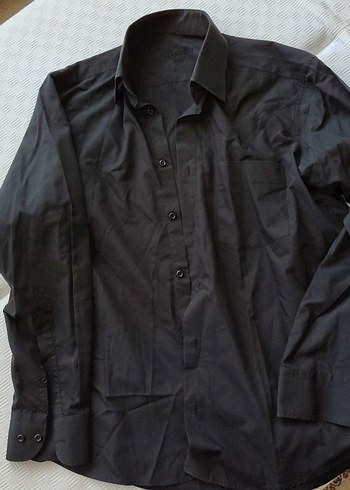 Siyah pamuklu Uzun Kollu Erkek Gömlek - Görsel 4