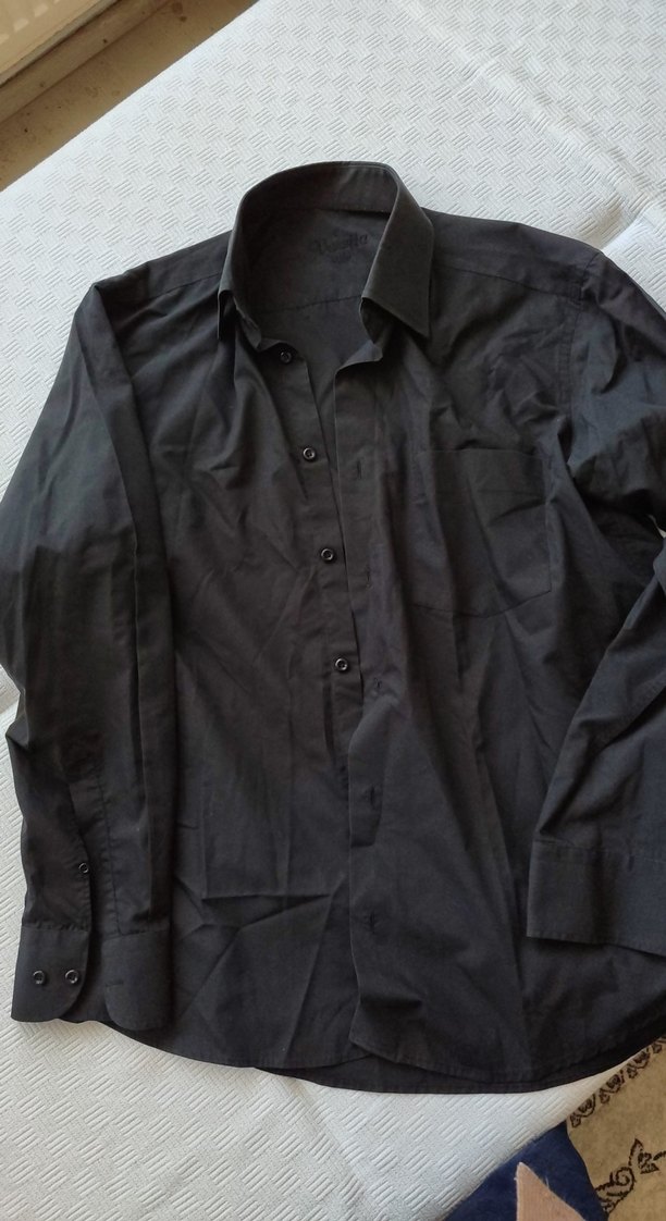 Siyah pamuklu Uzun Kollu Erkek Gömlek - Görsel 4