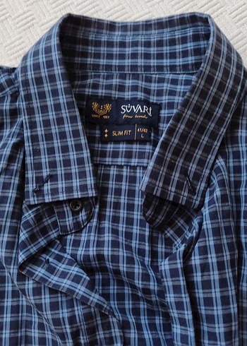 Düğmeli yaka kareli Lacivert Erkek Gömlek - Görsel 3