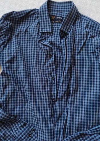 Düğmeli yaka kareli Lacivert Erkek Gömlek - Görsel 2