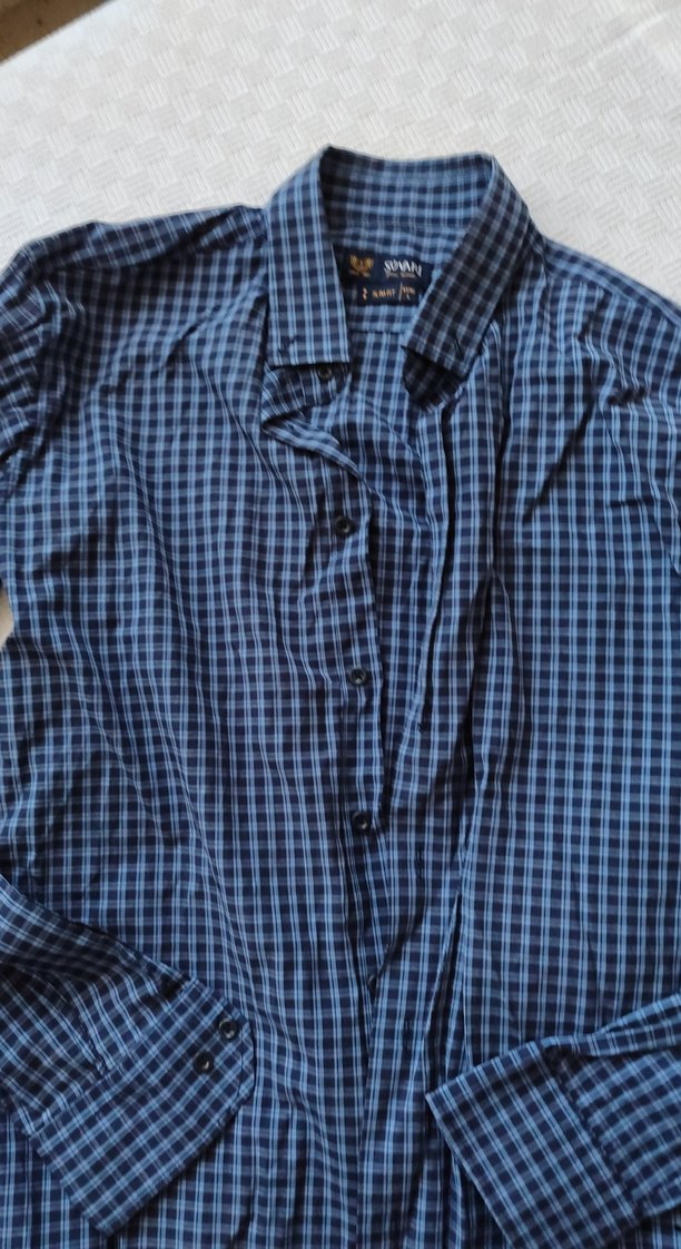 Düğmeli yaka kareli Lacivert Erkek Gömlek - Görsel 2