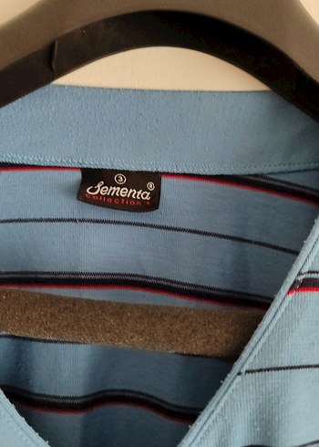 3xl Beden Düğmeli Mavi Çizgili Erkek Pijama Üstü