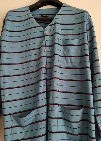 Diğer Düğmeli Mavi Çizgili Erkek Pijama Üstü