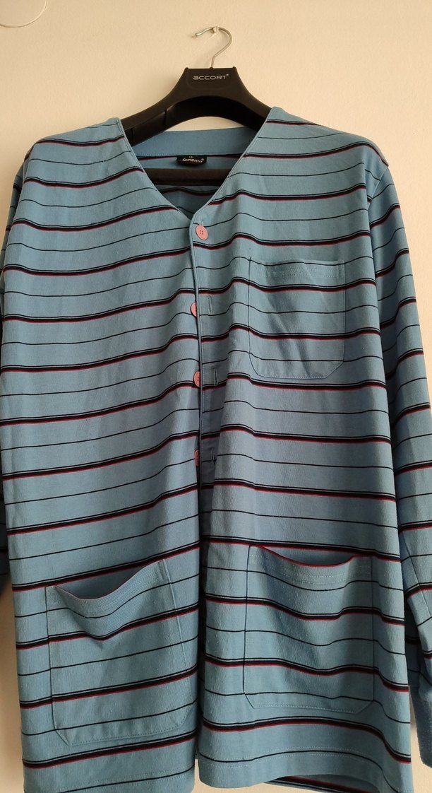 Düğmeli Mavi Çizgili Erkek Pijama Üstü - Görsel 2