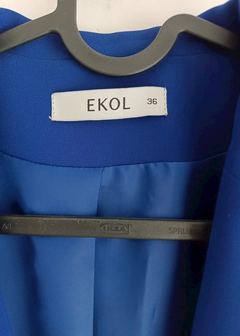 s Beden Ekol Marka Düğmeli Mavi Kadın Blazer Ceket
