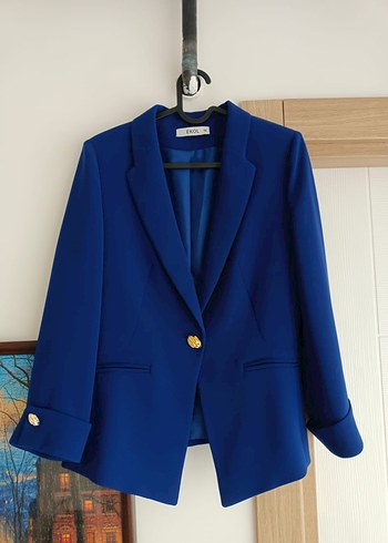 Ekol Marka Düğmeli Mavi Kadın Blazer Ceket