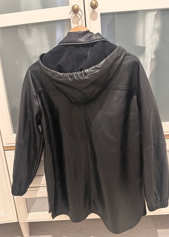 Fermuarlı Siyah Deri Midi Ceket Yağmurluk - Görsel 4