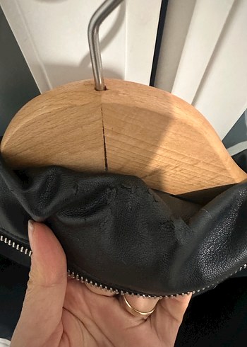 Fermuarlı Siyah Deri Midi Ceket Yağmurluk - Görsel 5