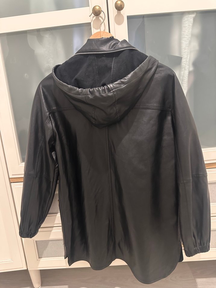 Fermuarlı Siyah Deri Midi Ceket Yağmurluk - Görsel 4