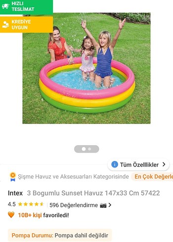 Intex 3 Bölmeli Renkli Şişme Çocuk Havuzu 147x33 cm