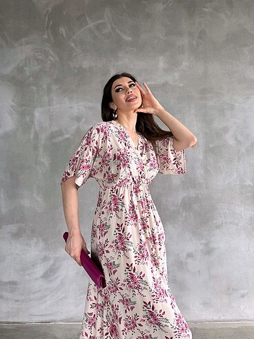 Çiçek Desenli Kadın Maxi Elbise