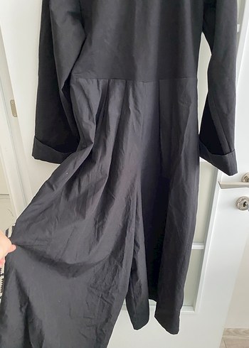 Siyah Uzun Kollu Keten Tulum - Görsel 2