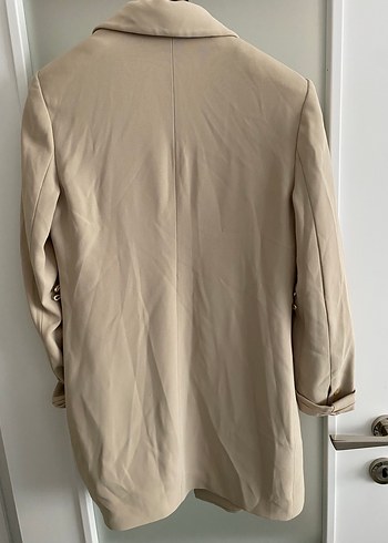 Bej Kadın Ofis Blazeri, Düğmeli, Midi Boy - Görsel 2