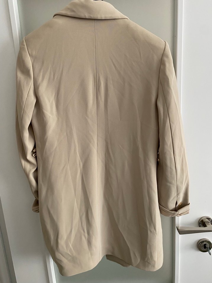 Bej Kadın Ofis Blazeri, Düğmeli, Midi Boy - Görsel 2