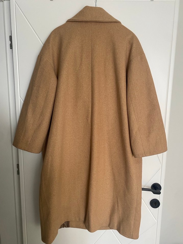 Bej Düğmeli Midi Kadın Yün Kaban - Görsel 2