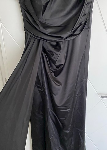 Drapeli Siyah Uzun Abiye Elbise - Görsel 4