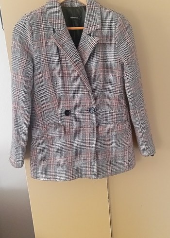 Trendyol & Milla Gri Ekose Düğmeli Kadın Blazer Ceket