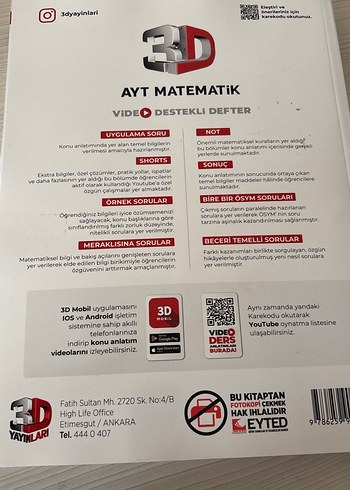 Beden AYT Matematik 3D Video Destekli Defter