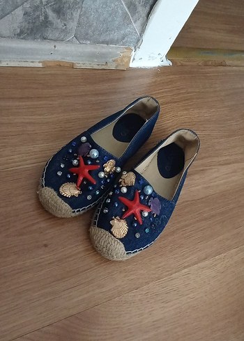 Kadın Lacivert Boncuklu Denim Espadril