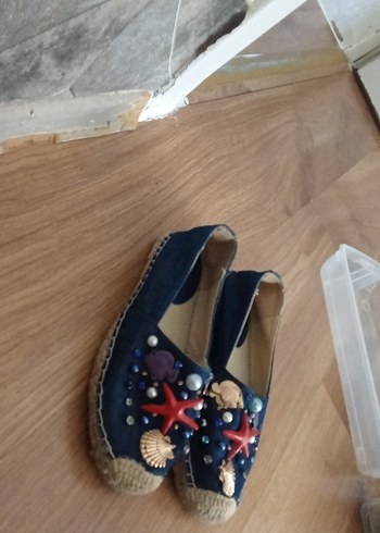 37 Beden Kadın Lacivert Boncuklu Denim Espadril