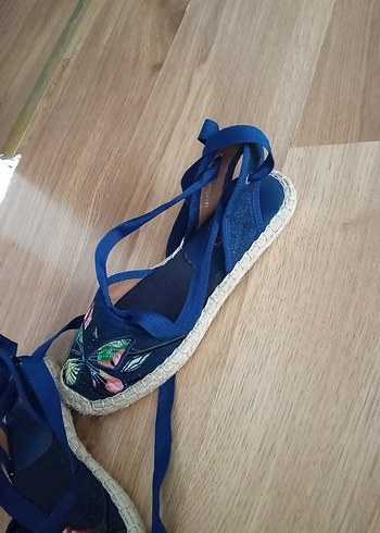 37 Beden mavi Renk Nakışlı Mavi Bohem Kadın Dolgu Topuk Sandalet
