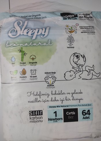 Sleepy Bio Natural Yenidoğan Bebek Bezi 64'lü - Görsel 6