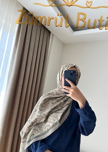  Beden Dijital desenli bambu kraş şal - Yağ yeşili