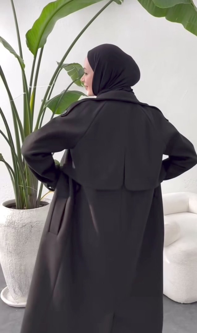 Siyah Kuşaklı Uzun Kaban - Görsel 2