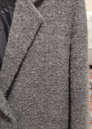 Düğmeli Gri Kadın Yün Kaban Antrasit füme renk - Görsel 4