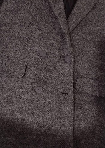 Düğmeli Gri Kadın Yün Kaban Antrasit füme renk - Görsel 2