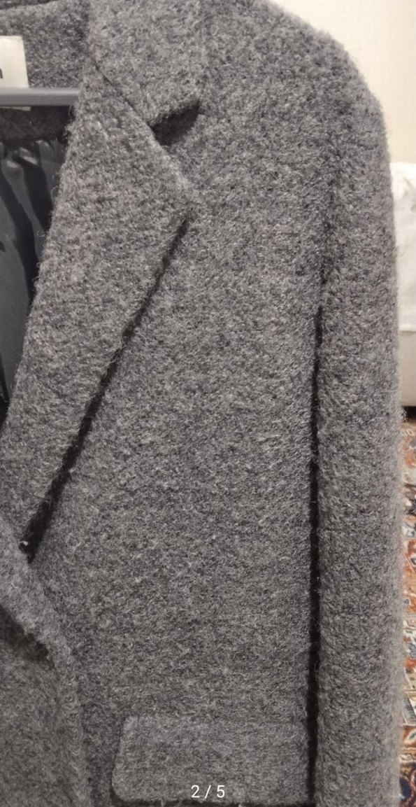 Düğmeli Gri Kadın Yün Kaban Antrasit füme renk - Görsel 4