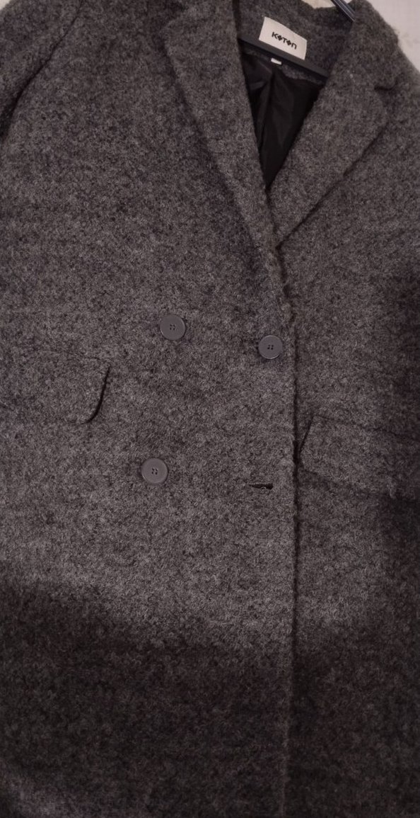 Düğmeli Gri Kadın Yün Kaban Antrasit füme renk - Görsel 2