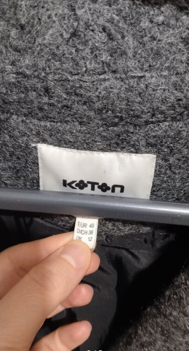 Düğmeli Gri Kadın Yün Kaban Antrasit füme renk - Görsel 3