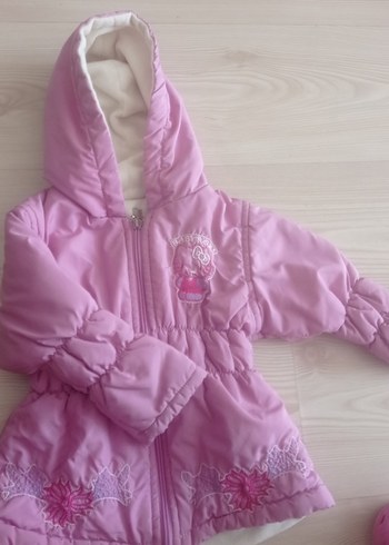 Kız Çocuk Pembe Nakışlı Kapüşonlu Mont