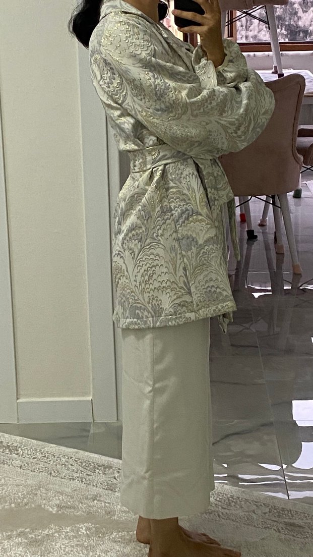 Bohem Tarz Gri Uzun Kadın Ceket - Görsel 2