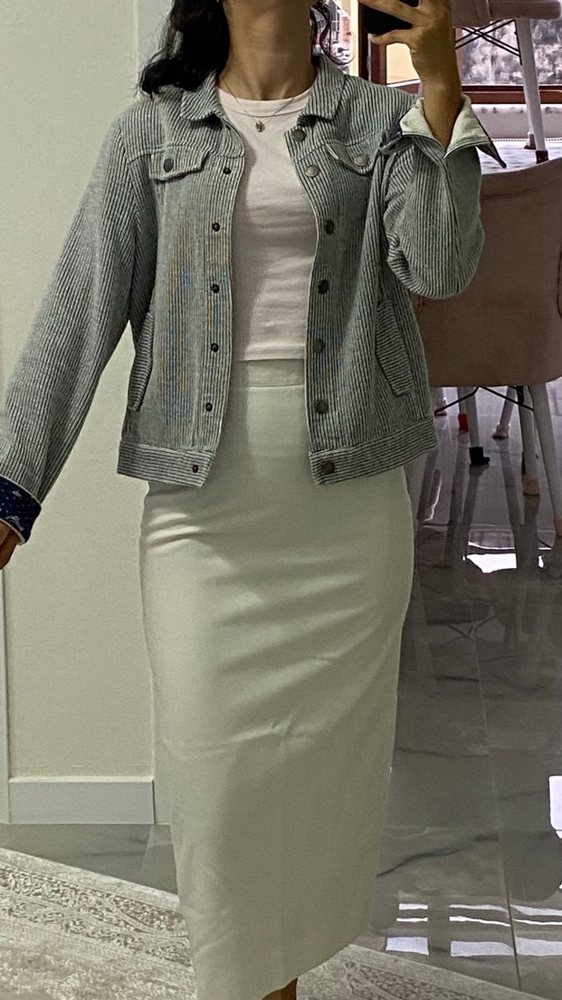 Gri Kadın Denim Ceket Düğmeli Regular Fit - Görsel 3