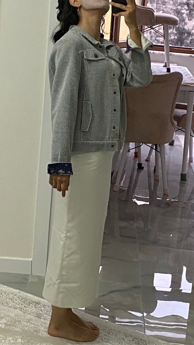 Gri Kadın Denim Ceket Düğmeli Regular Fit - Görsel 2