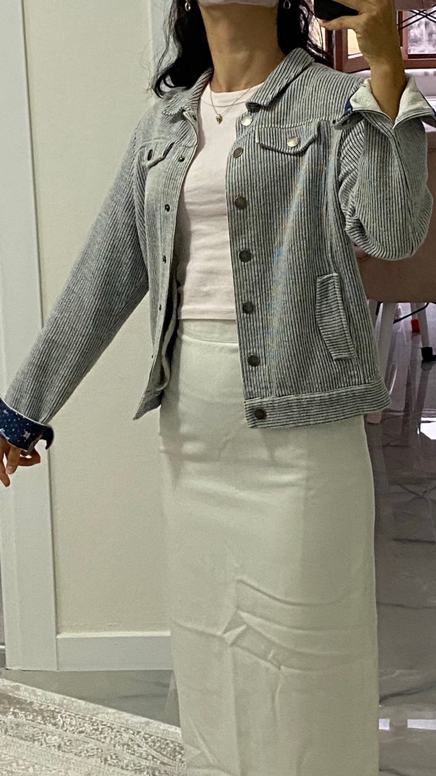 Gri Kadın Denim Ceket Düğmeli Regular Fit - Görsel 4