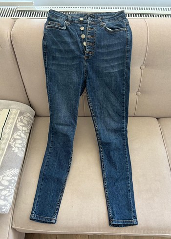 Düğmeli Lacivert Kadın Kot Pantolon