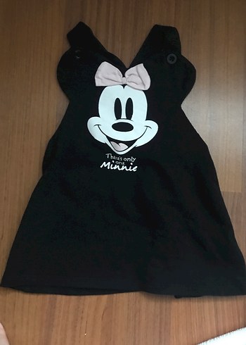 Kız Çocuk Siyah Minnie Baskılı Kolsuz Elbise