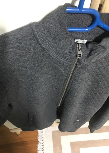 m Beden Erkek Gri Fermuarlı Yün Sweatshirt