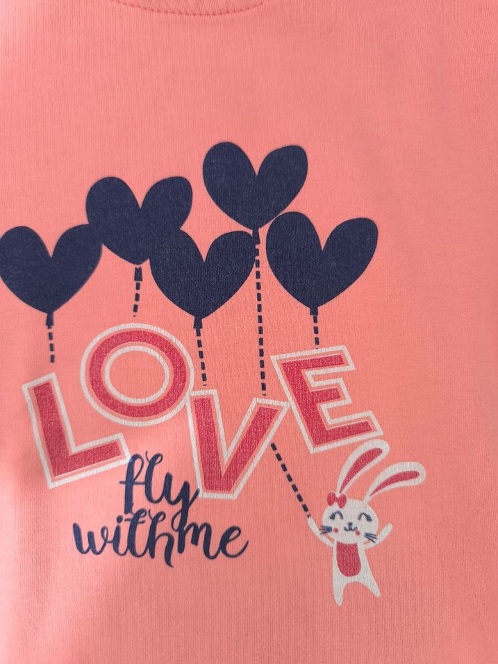 Kız Çocuk Pamuklu Pembe Desenli Pijama Takımı - Görsel 3