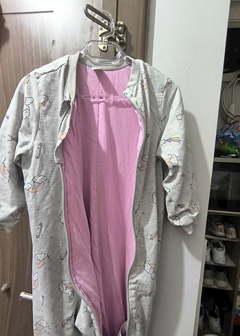 Kız Çocuk Gri Uzun Kollu fermuarlı uykui Tulumu - Görsel 2