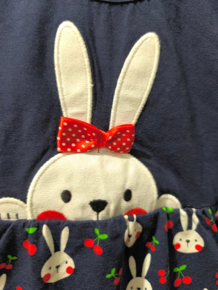 Kız Çocuk Tavşan Desenli Pamuklu Elbise - Görsel 2